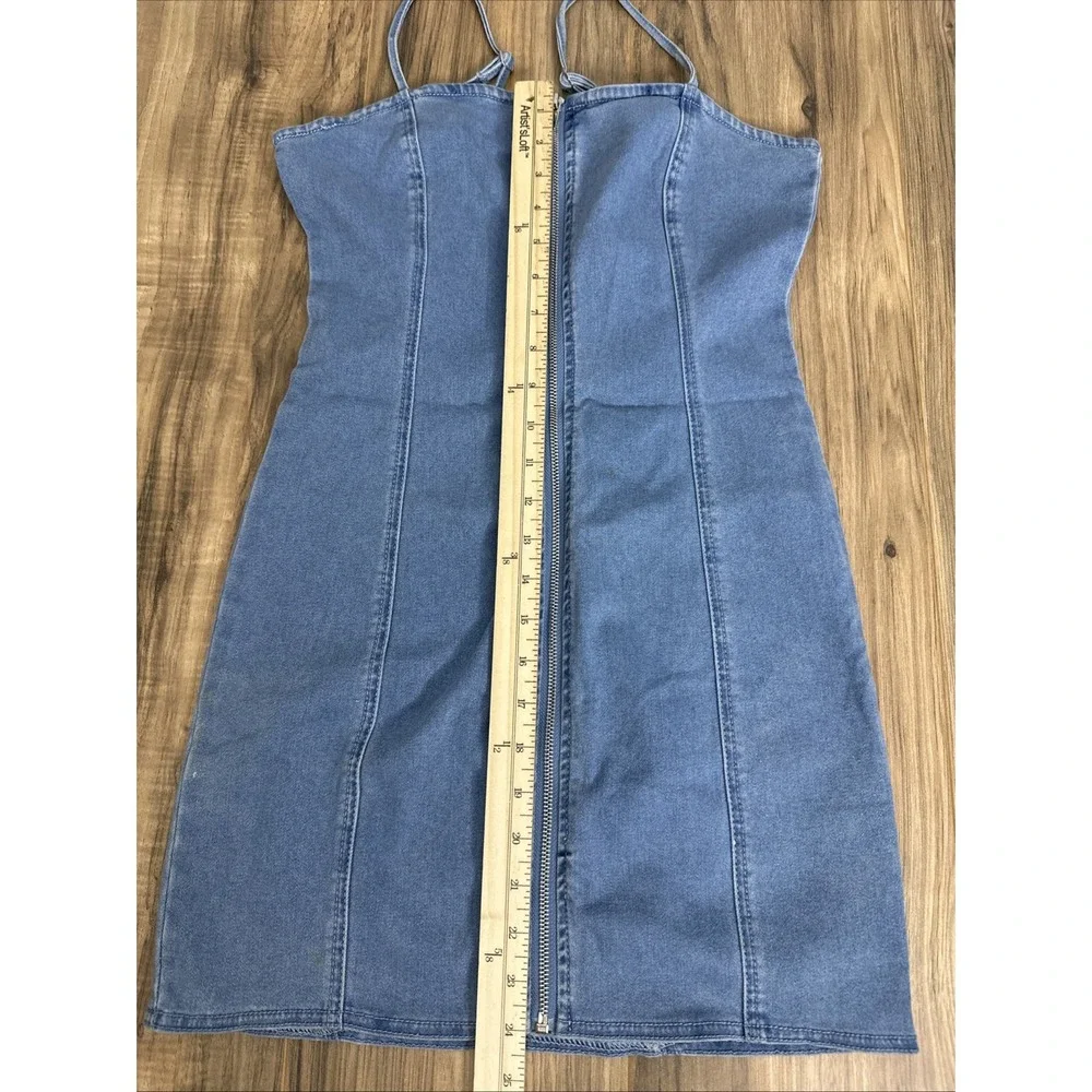Forever 21 Women's Front Full Zip Denim Bodycon Dress Small Blue - Picture 2 of 8